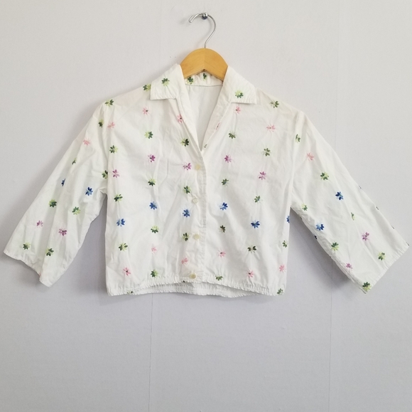 Handmade Tops - Vintage Handmade 3/4 Sleeve Floral Embroidered Blouse Size XS